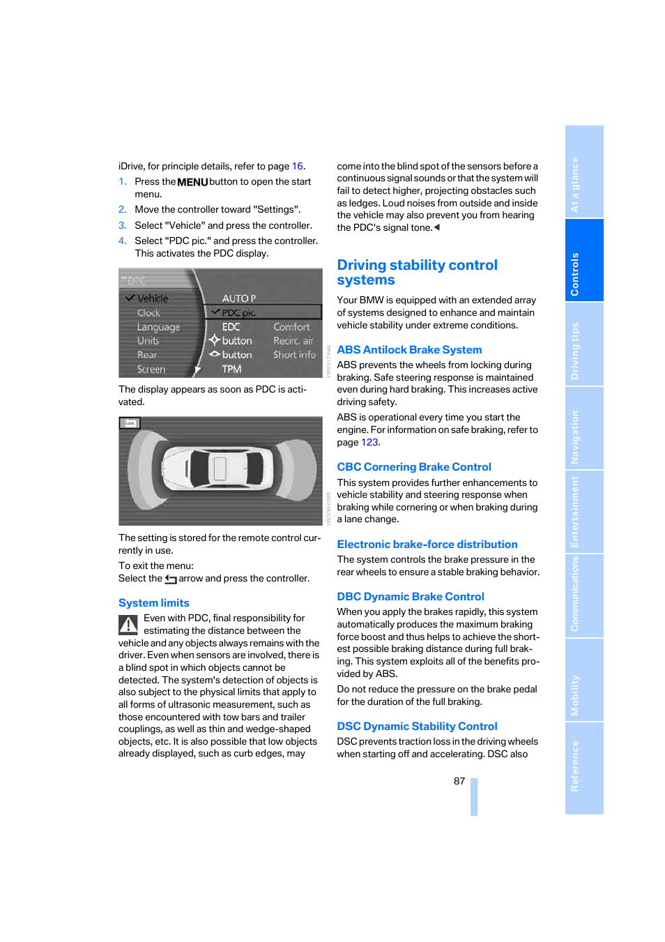 Driving stability control systems | BMW 750i Sedan 2006 User Manual | Page 89 / 247