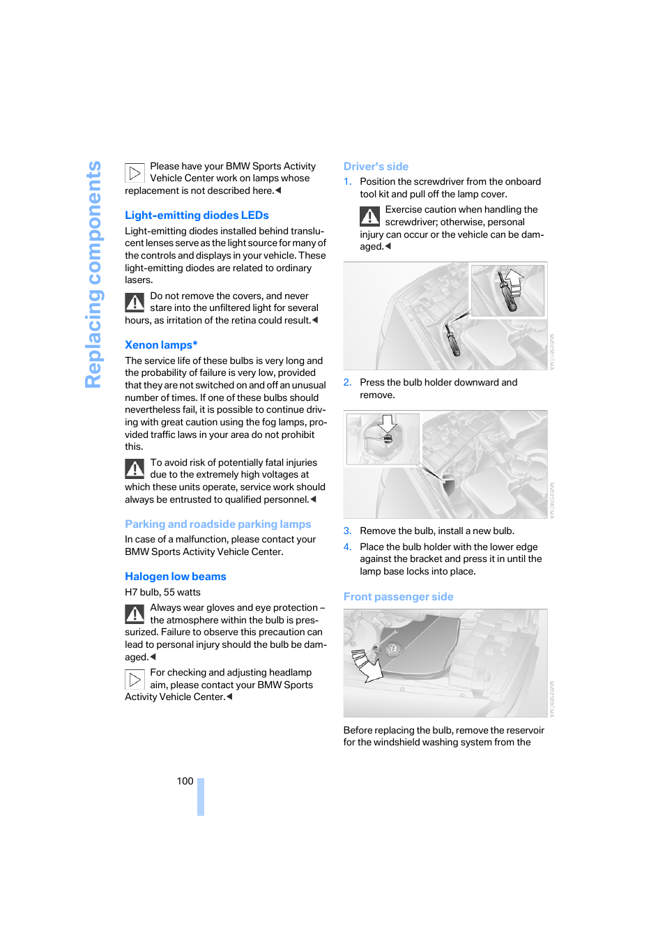 Replacing components | BMW X3 3.0i SAV 2006 User Manual | Page 102 / 133