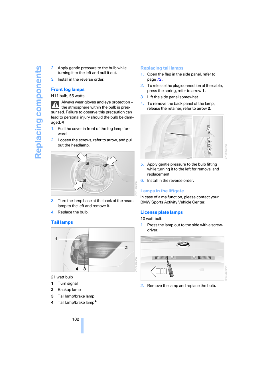 Replacing components | BMW X3 3.0i SAV 2006 User Manual | Page 104 / 133