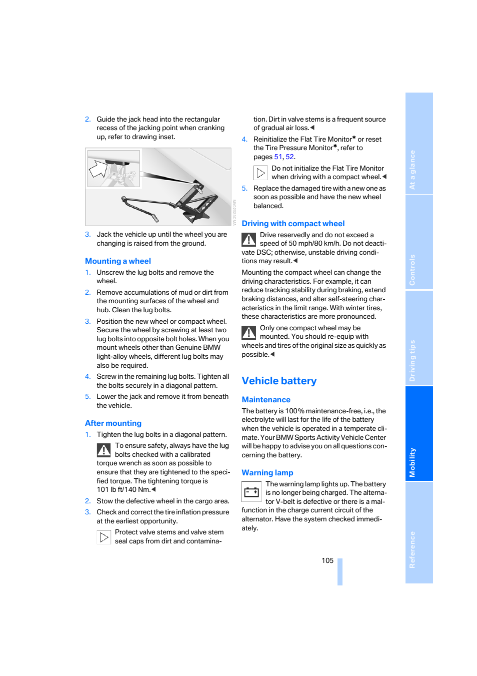 Vehicle battery | BMW X3 3.0i SAV 2006 User Manual | Page 107 / 133