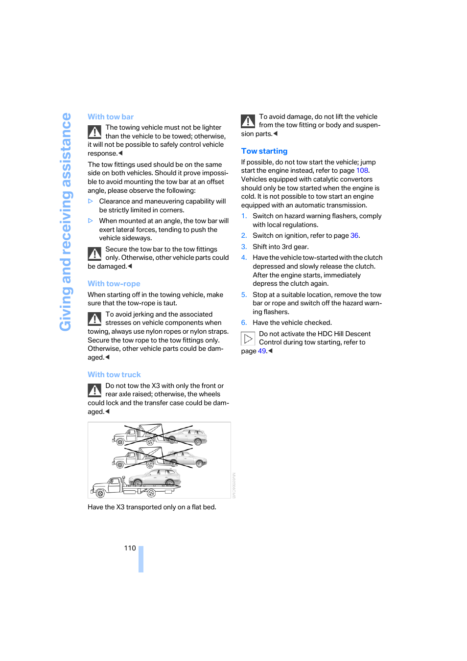 Giving and receiv ing as sistance | BMW X3 3.0i SAV 2006 User Manual | Page 112 / 133