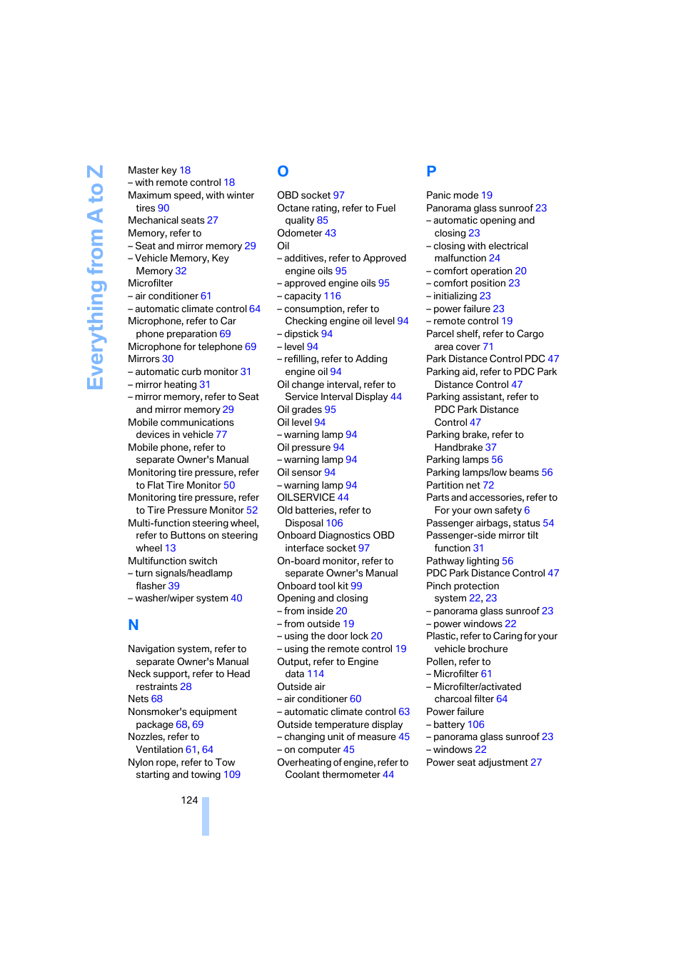 Everything from a to z | BMW X3 3.0i SAV 2006 User Manual | Page 126 / 133