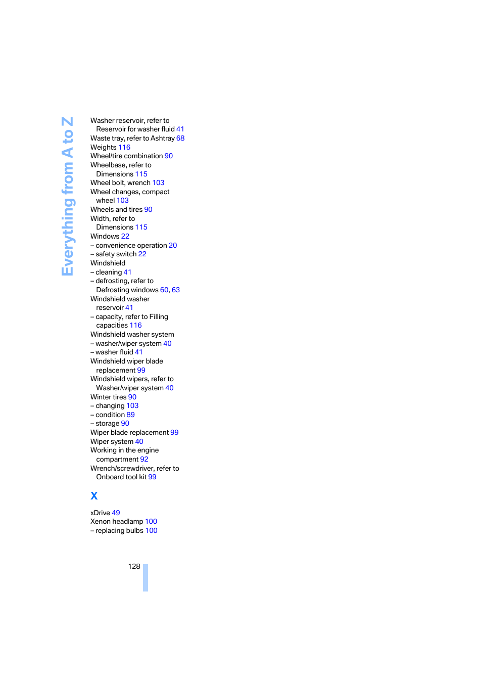 Everything from a to z | BMW X3 3.0i SAV 2006 User Manual | Page 130 / 133