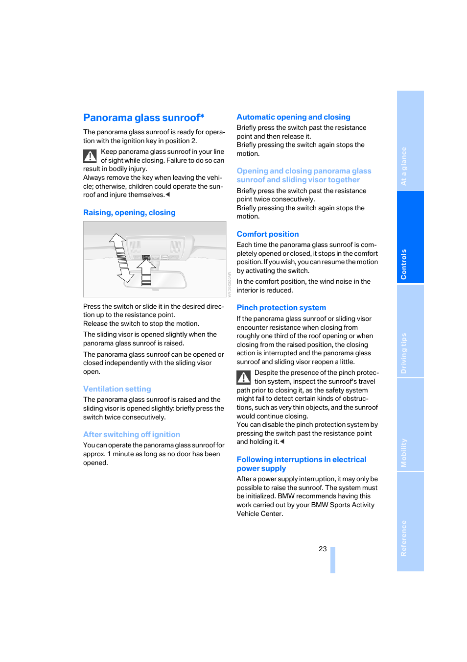 Panorama glass sunroof | BMW X3 3.0i SAV 2006 User Manual | Page 25 / 133