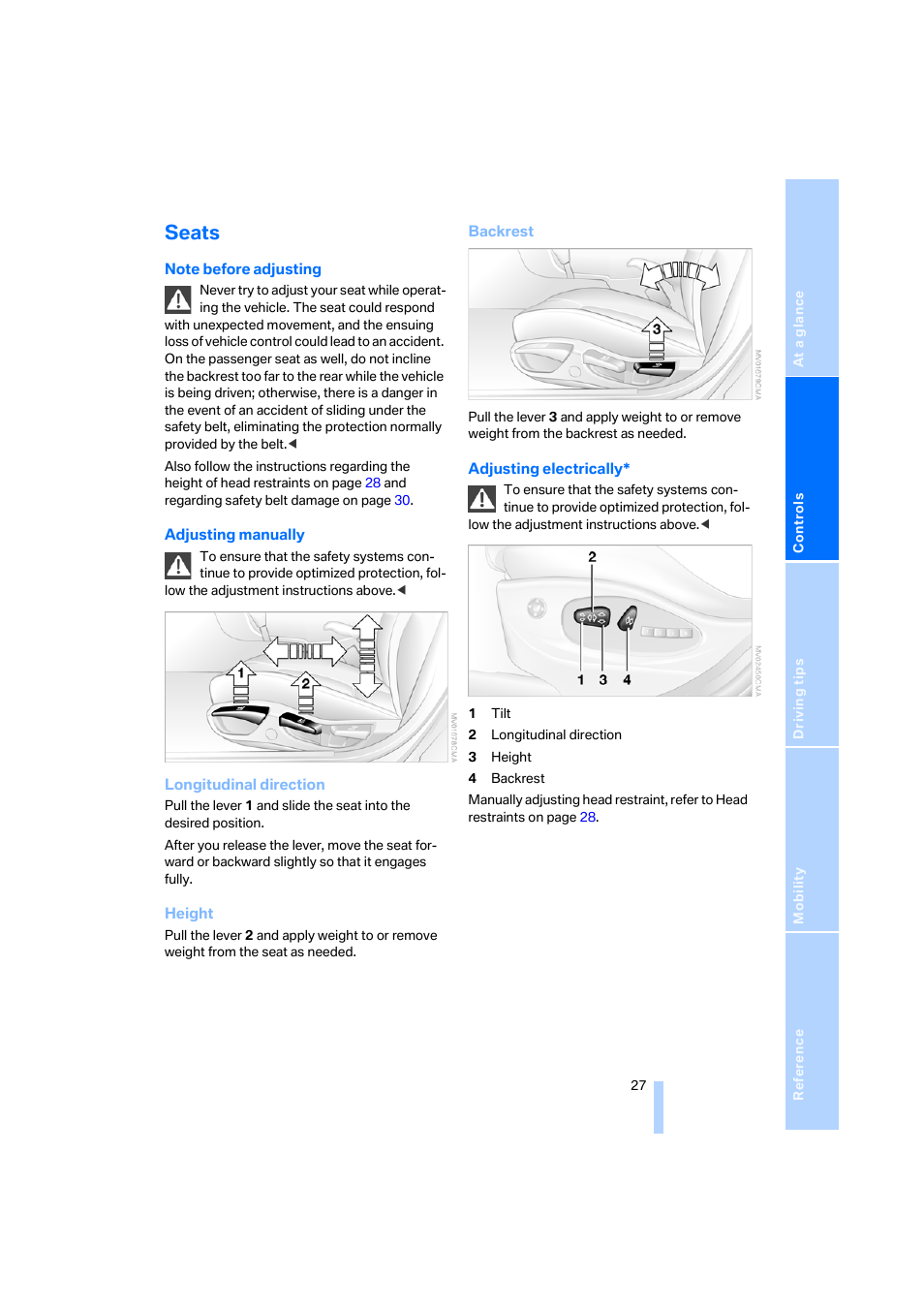 Seats | BMW X3 3.0i SAV 2006 User Manual | Page 29 / 133