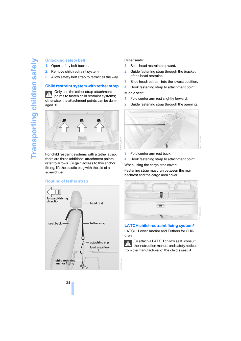 Transporting child ren safely | BMW X3 3.0i SAV 2006 User Manual | Page 36 / 133