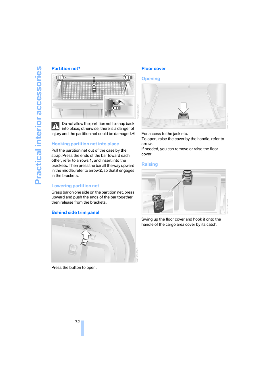 Practical interi or acc ess orie s | BMW X3 3.0i SAV 2006 User Manual | Page 74 / 133