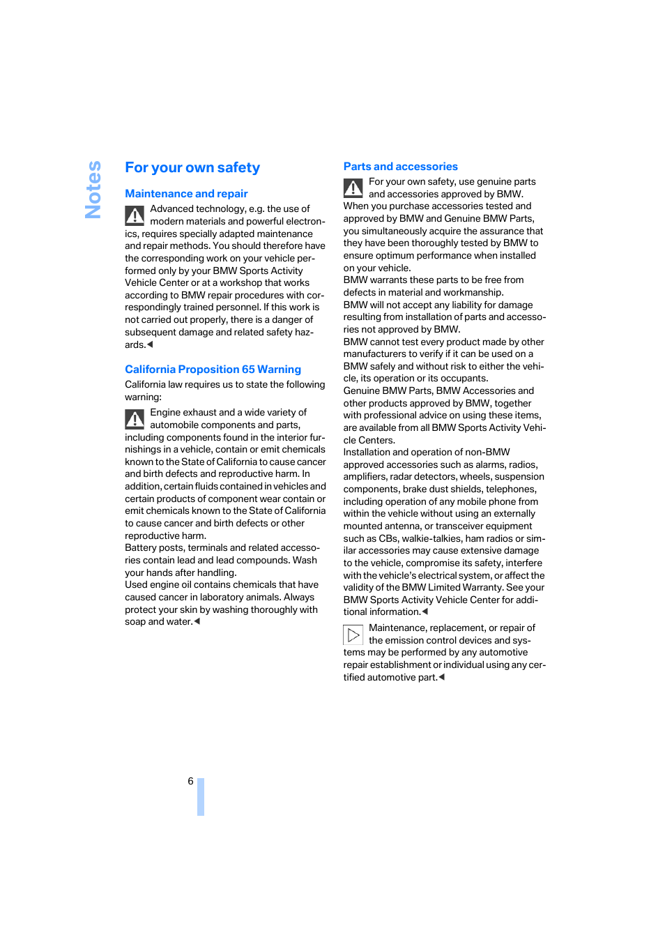 For your own safety | BMW X3 3.0i SAV 2006 User Manual | Page 8 / 133