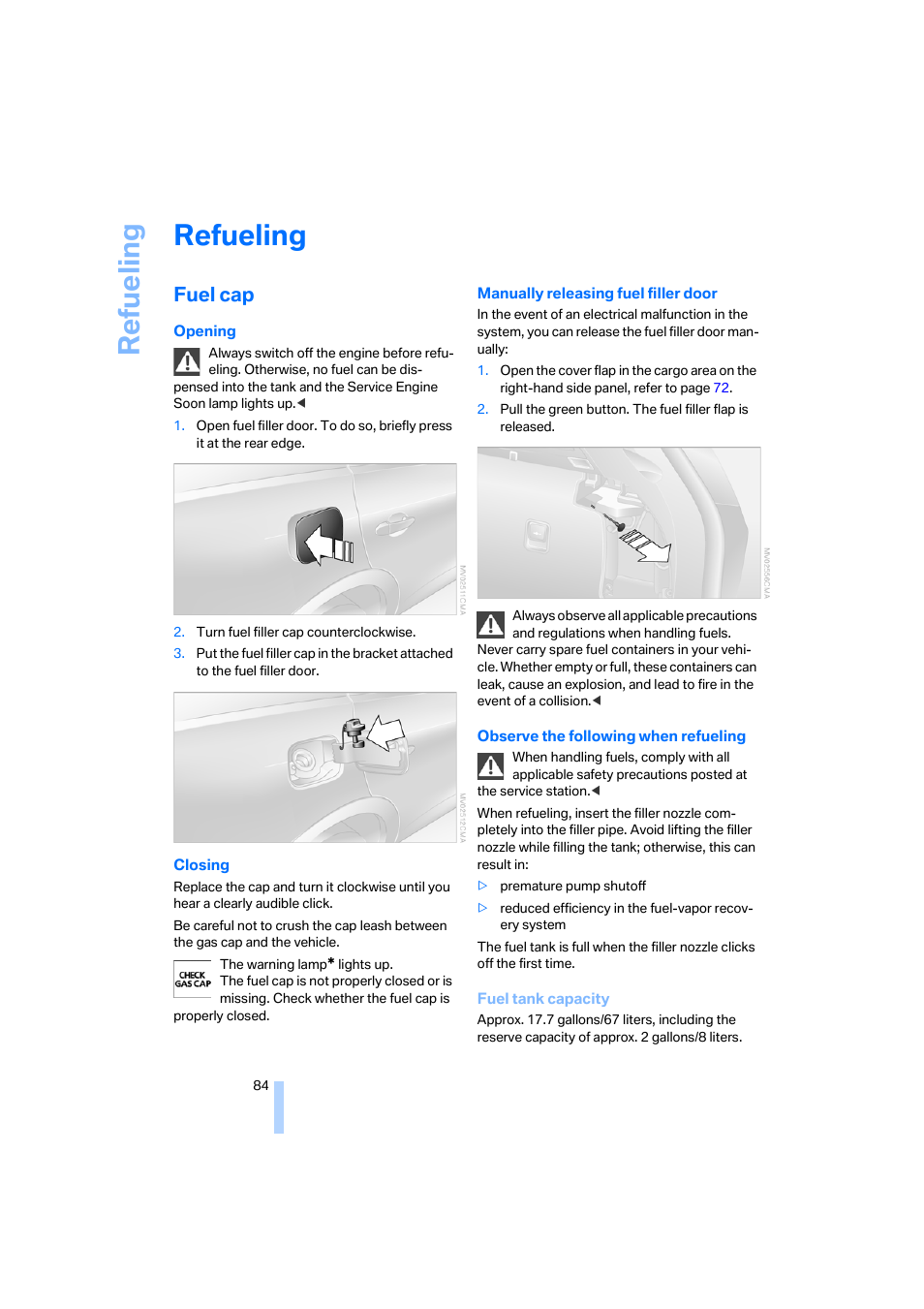 Refueling, Fuel cap, Ilit | Re fueling | BMW X3 3.0i SAV 2006 User Manual | Page 86 / 133