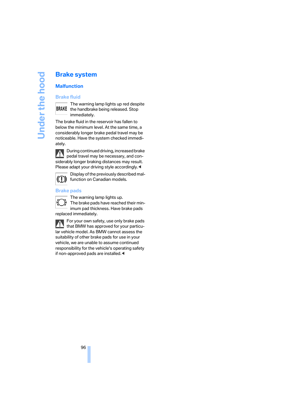 Brake system | BMW X3 3.0i SAV 2006 User Manual | Page 98 / 133