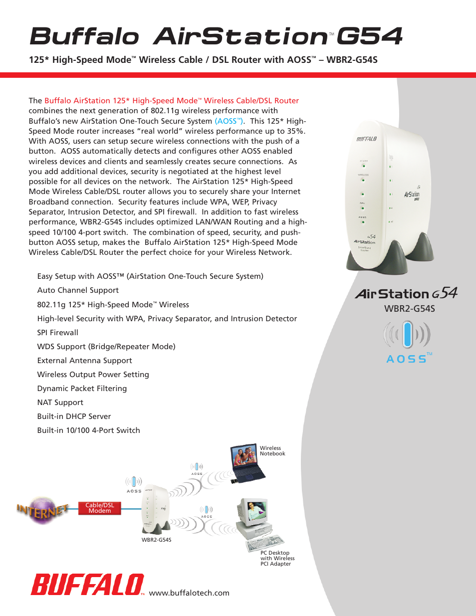 Buffalo Technology Buffalo AirStation 125* High Speed Mode WBR2-G54S User Manual | 2 pages