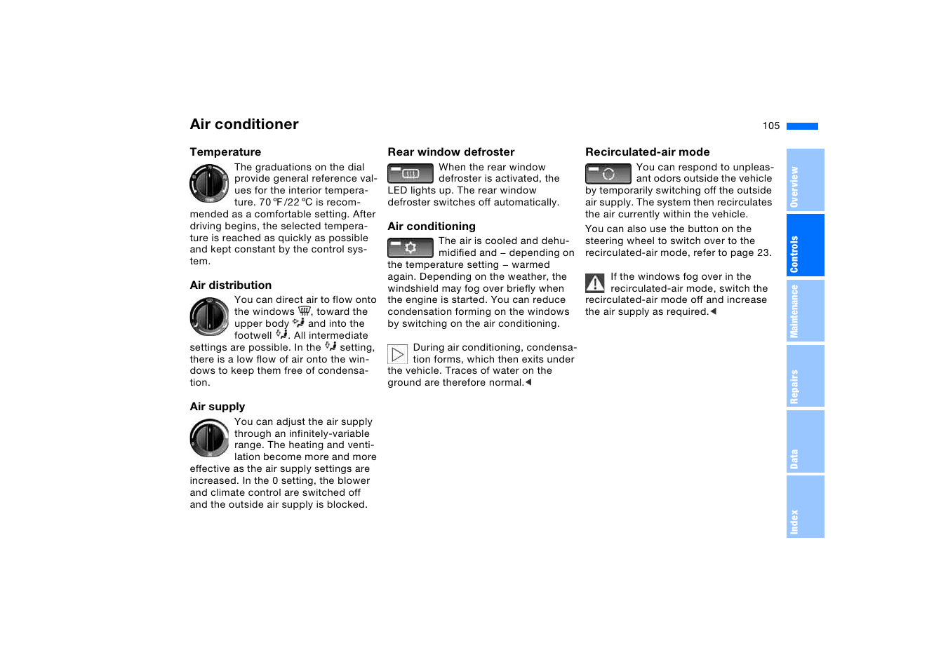 Air conditioner | BMW X5 3.0i SAV 2006 User Manual | Page 105 / 202