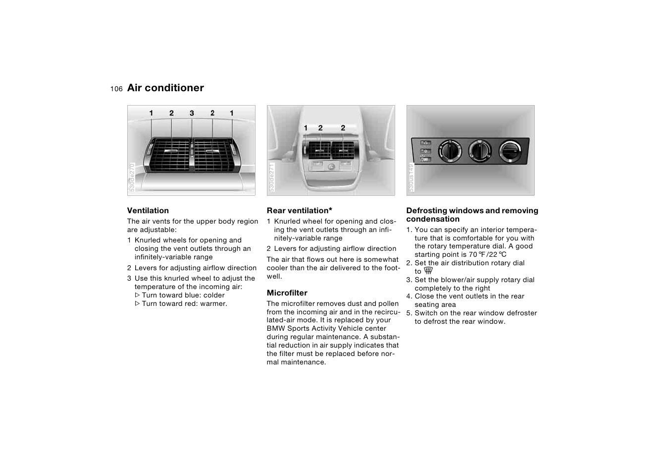 Air conditioner | BMW X5 3.0i SAV 2006 User Manual | Page 106 / 202