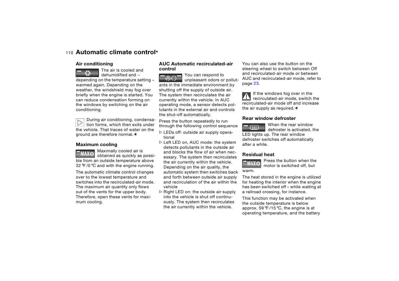 Automatic climate control | BMW X5 3.0i SAV 2006 User Manual | Page 110 / 202