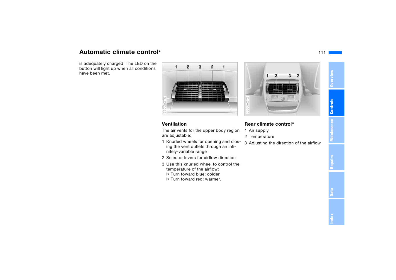 Automatic climate control | BMW X5 3.0i SAV 2006 User Manual | Page 111 / 202