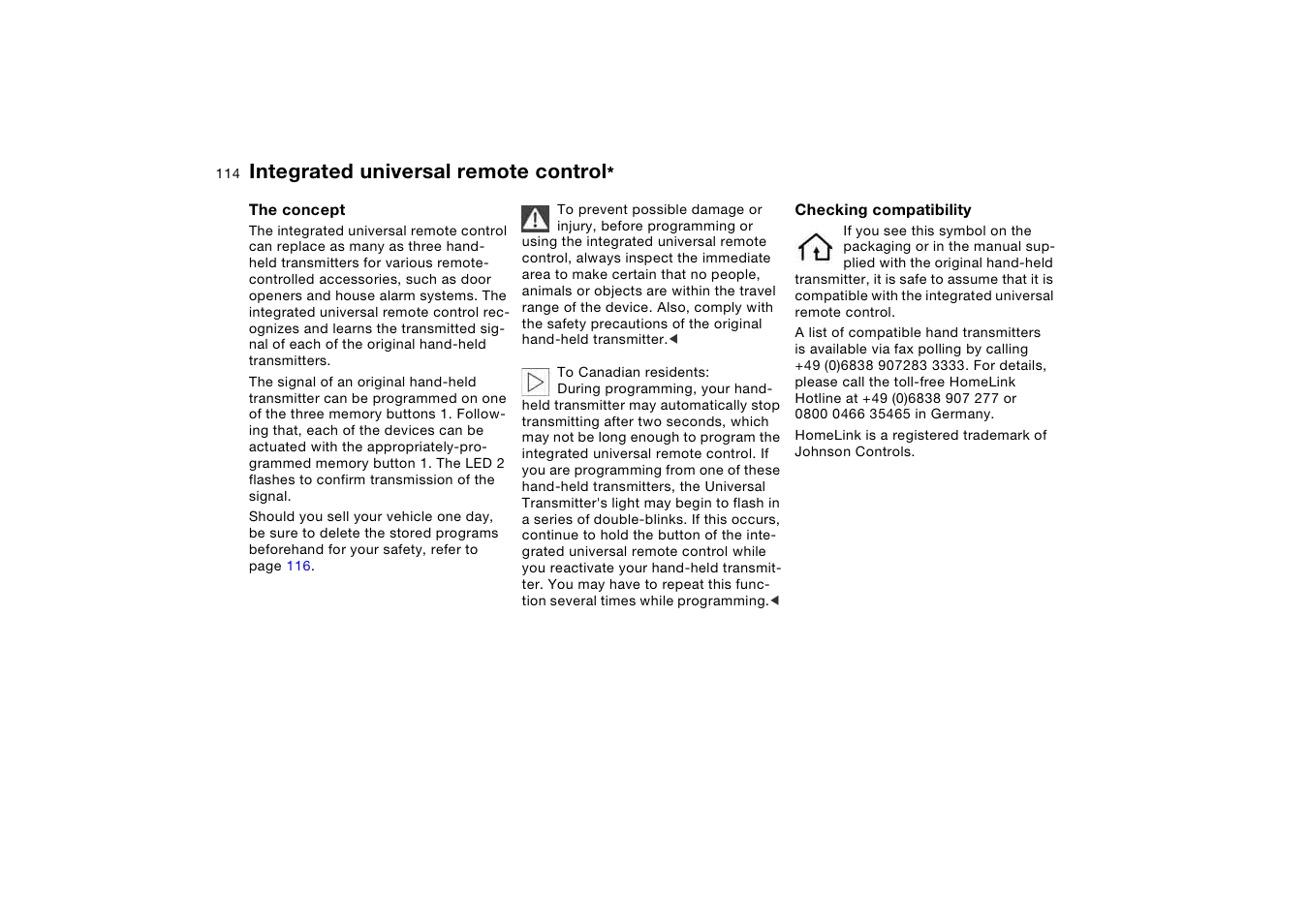 Integrated universal remote control | BMW X5 3.0i SAV 2006 User Manual | Page 114 / 202