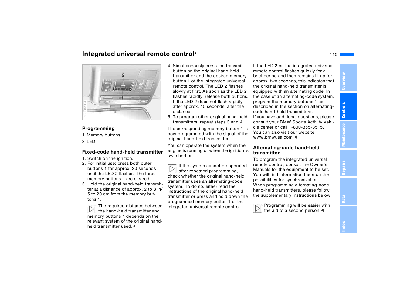 Integrated universal remote control | BMW X5 3.0i SAV 2006 User Manual | Page 115 / 202