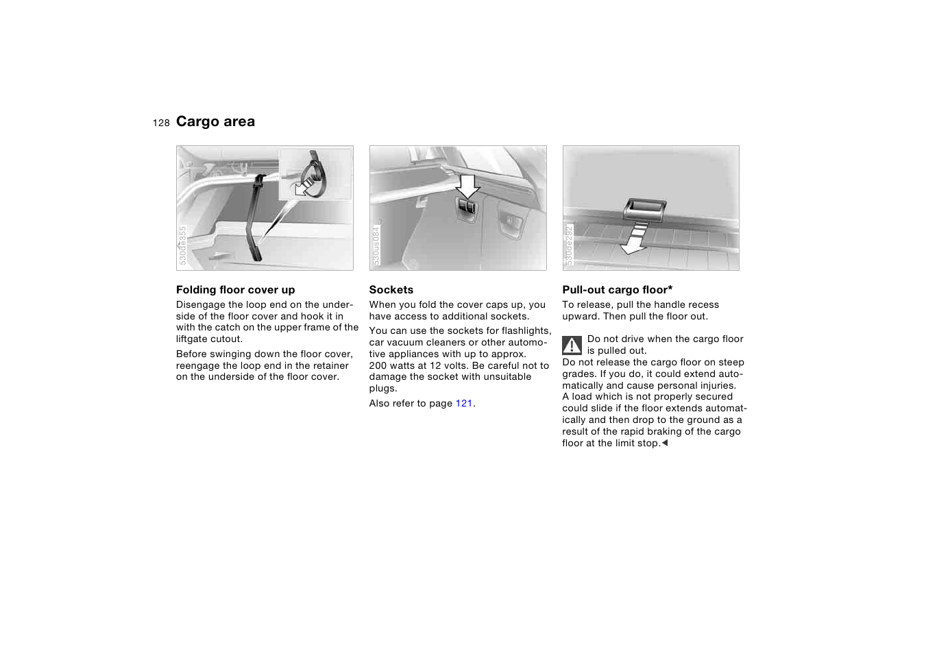 Sockets, Cargo area | BMW X5 3.0i SAV 2006 User Manual | Page 128 / 202