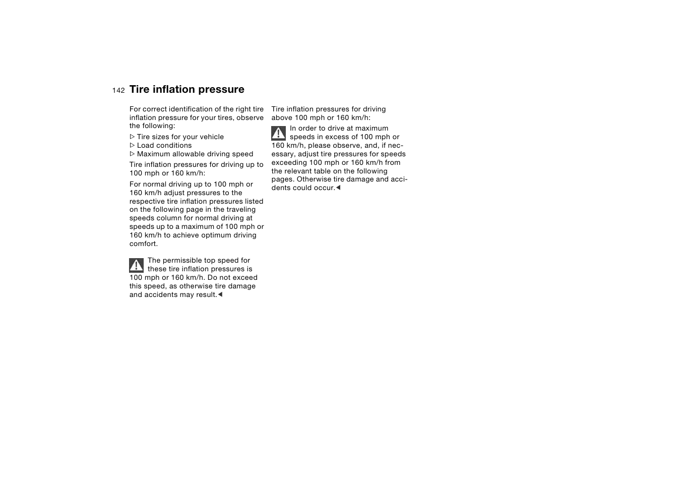 Tire inflation pressure | BMW X5 3.0i SAV 2006 User Manual | Page 142 / 202