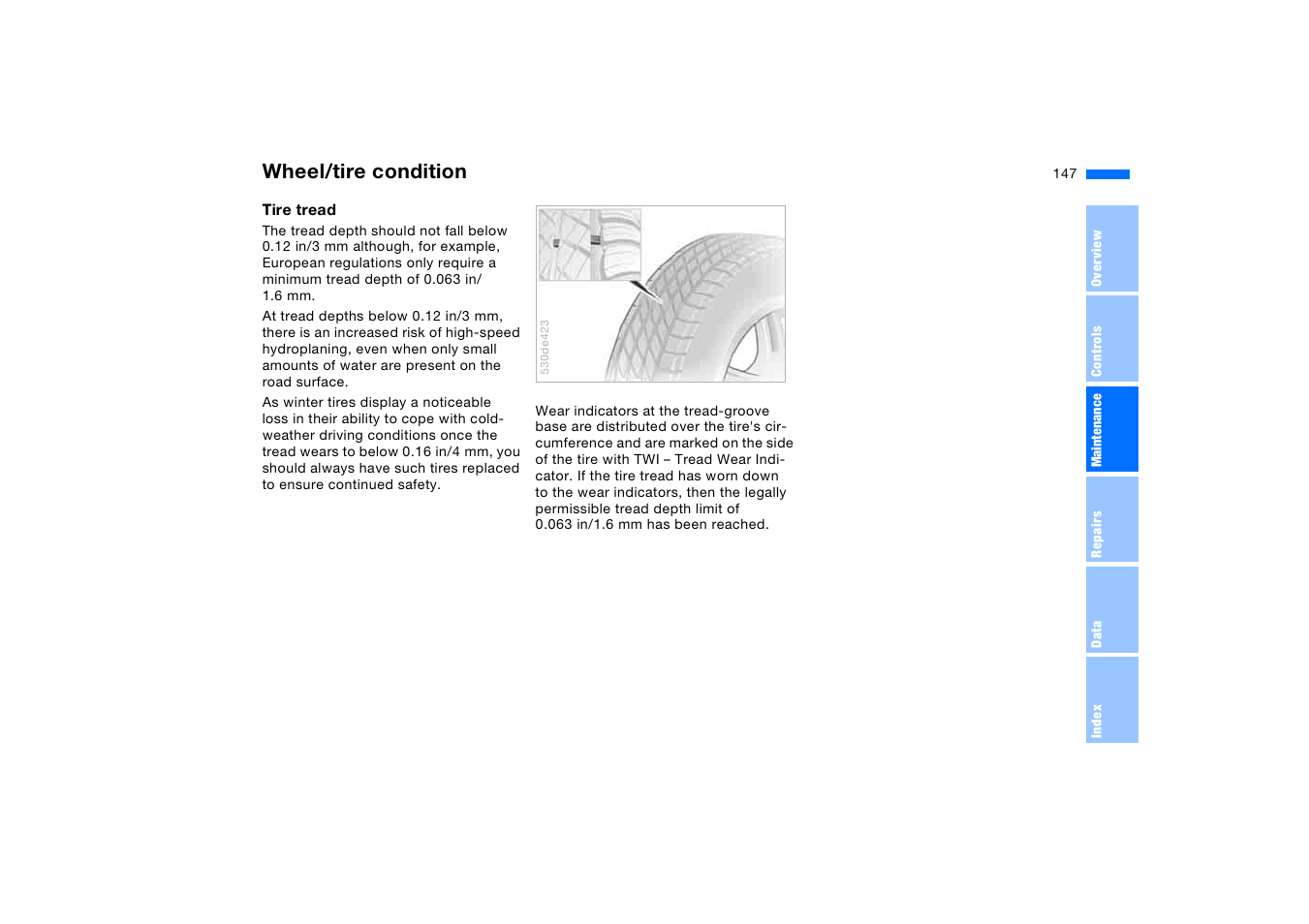 Wheel/tire condition | BMW X5 3.0i SAV 2006 User Manual | Page 147 / 202