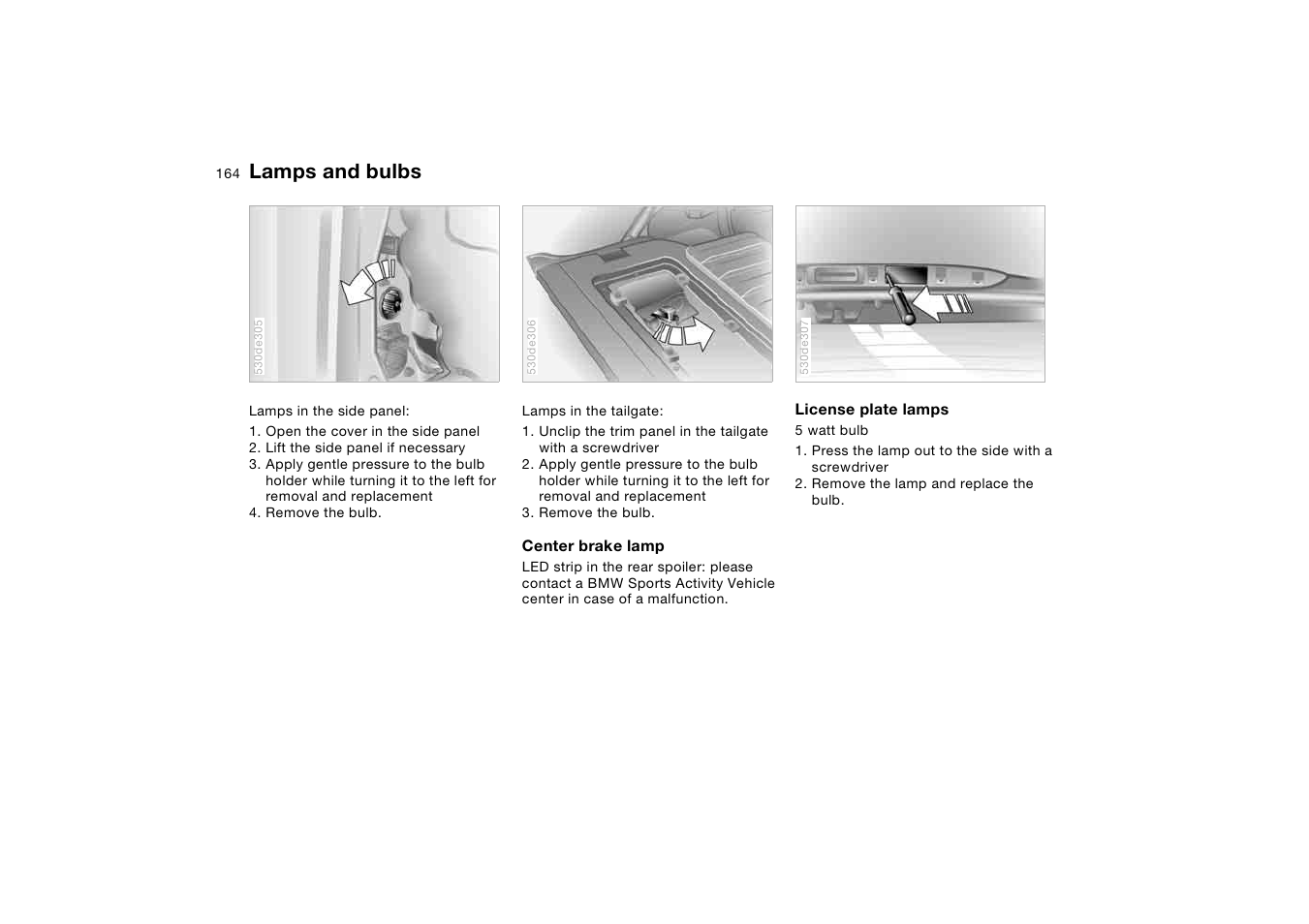 Lamps and bulbs | BMW X5 3.0i SAV 2006 User Manual | Page 164 / 202