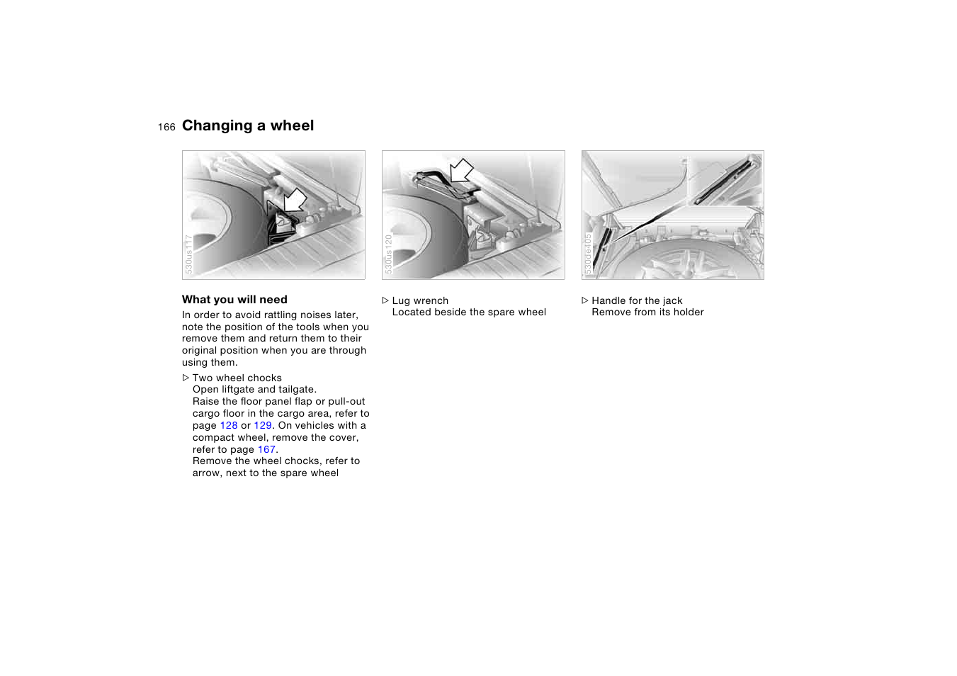 Changing a wheel | BMW X5 3.0i SAV 2006 User Manual | Page 166 / 202