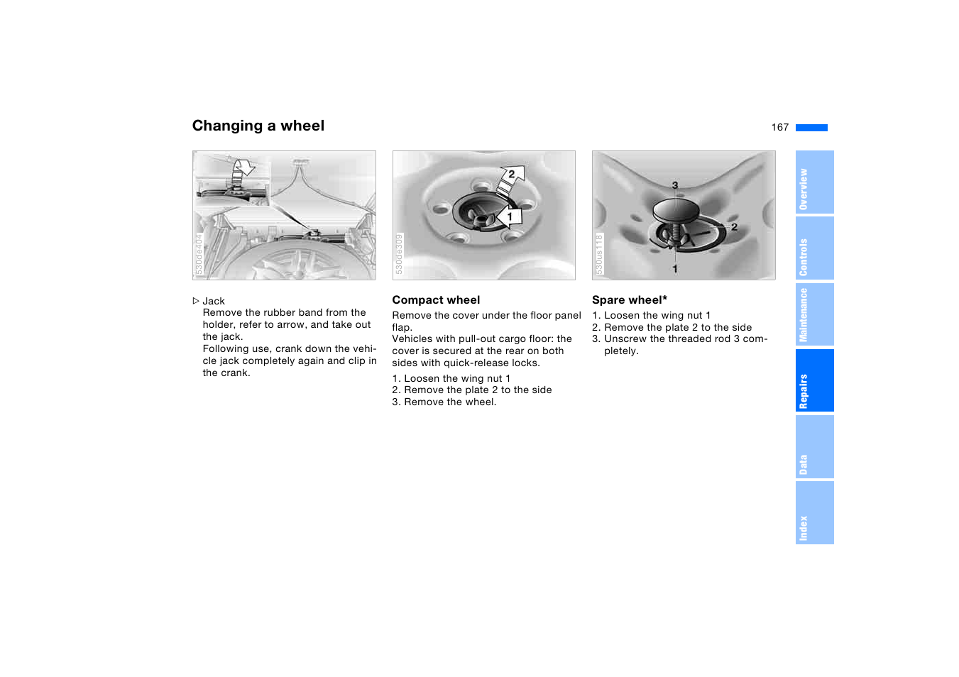 Changing a wheel | BMW X5 3.0i SAV 2006 User Manual | Page 167 / 202