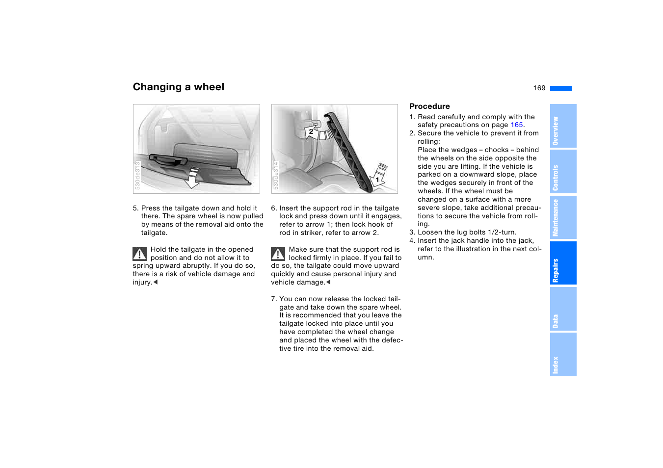 Changing a wheel | BMW X5 3.0i SAV 2006 User Manual | Page 169 / 202