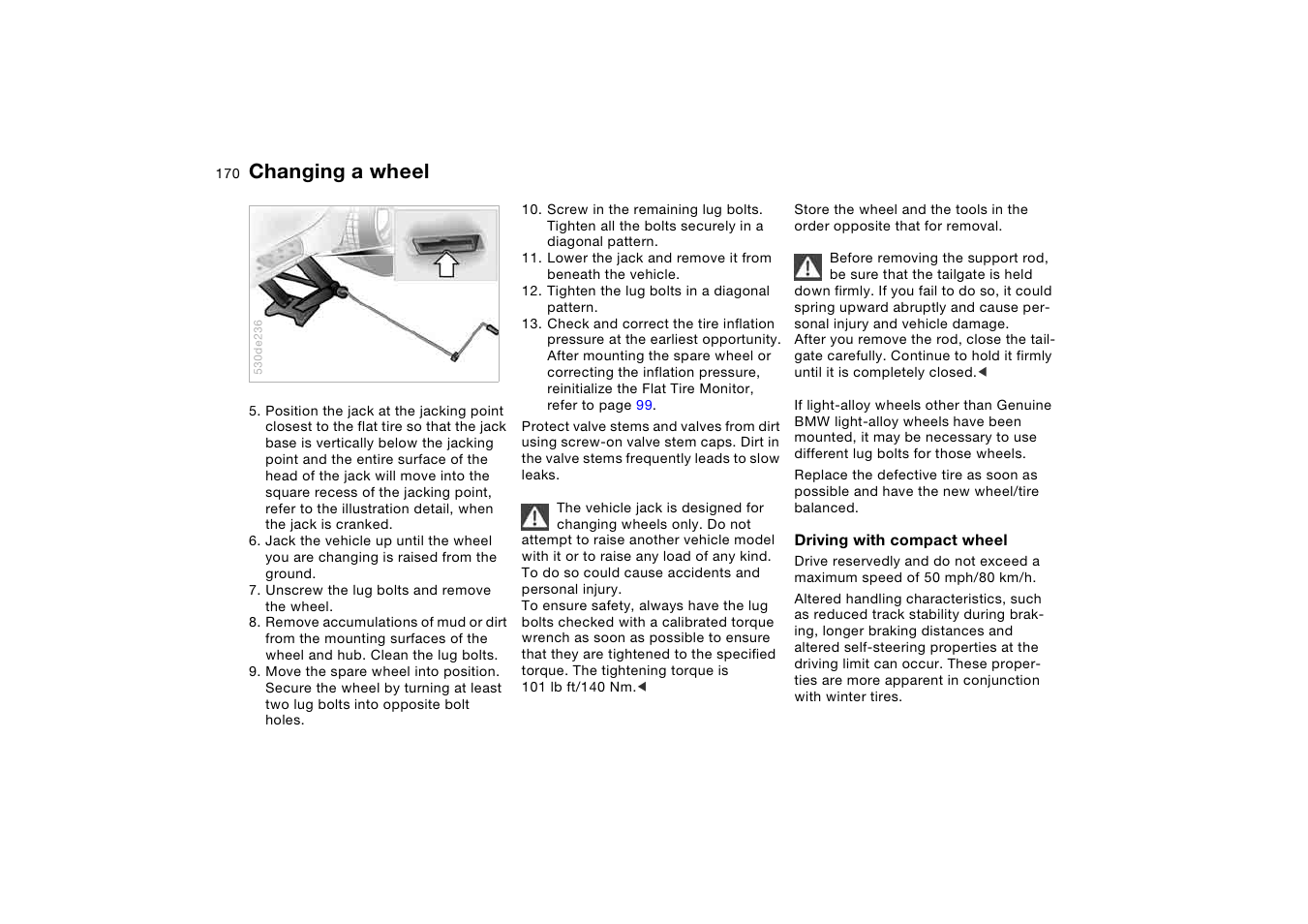 Changing a wheel | BMW X5 3.0i SAV 2006 User Manual | Page 170 / 202