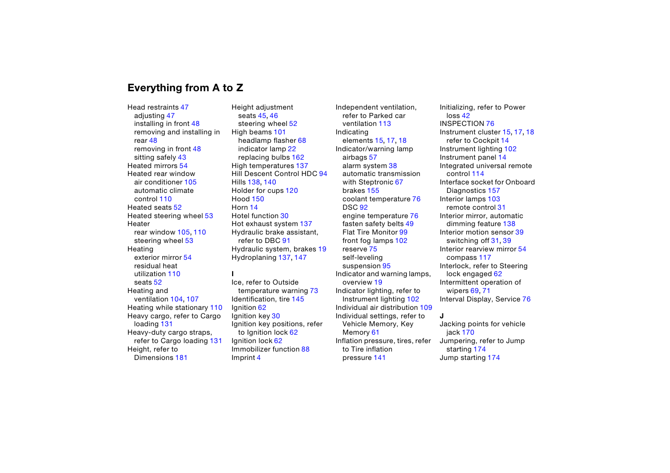 Everything from a to z | BMW X5 3.0i SAV 2006 User Manual | Page 192 / 202