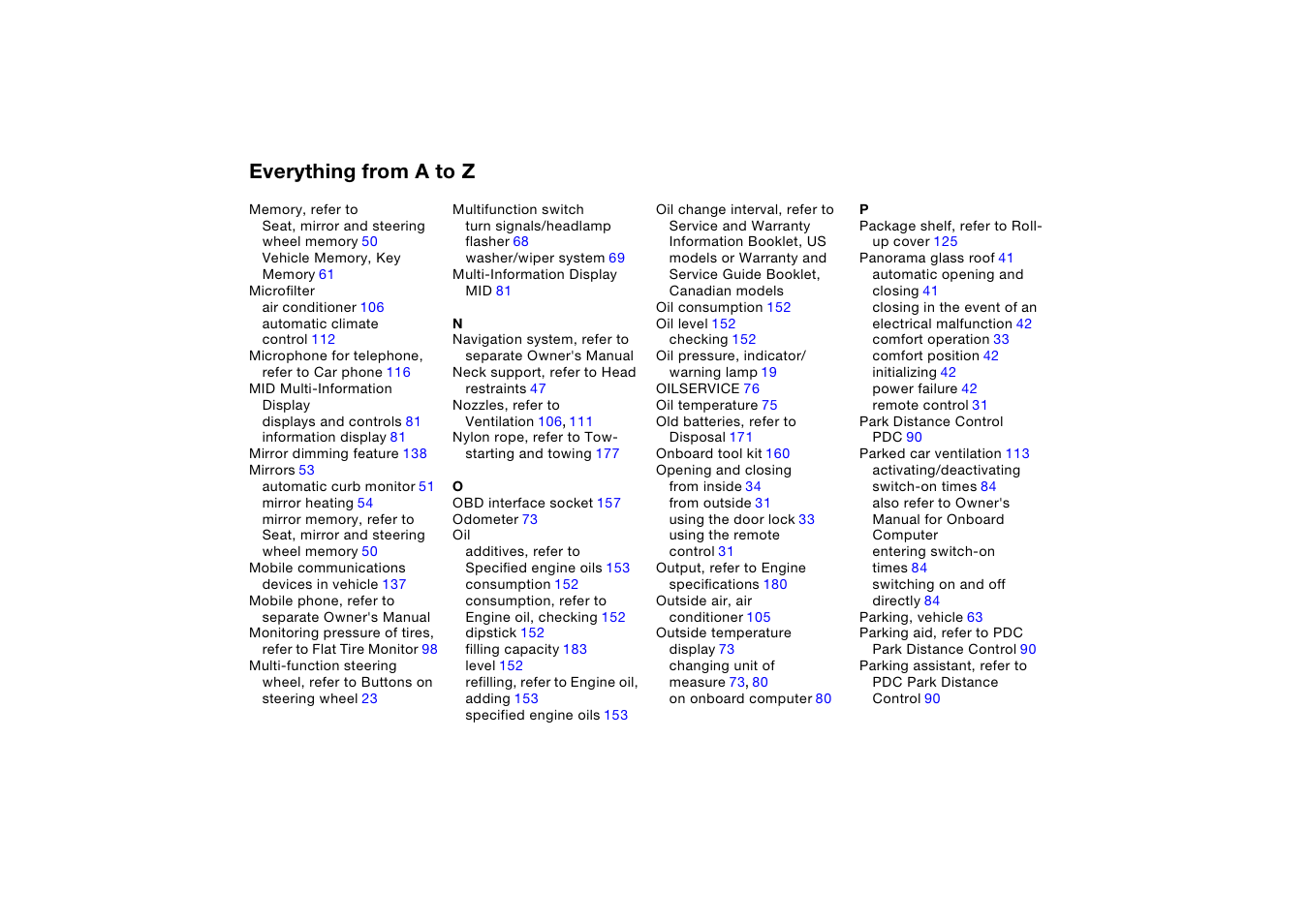 Everything from a to z | BMW X5 3.0i SAV 2006 User Manual | Page 194 / 202