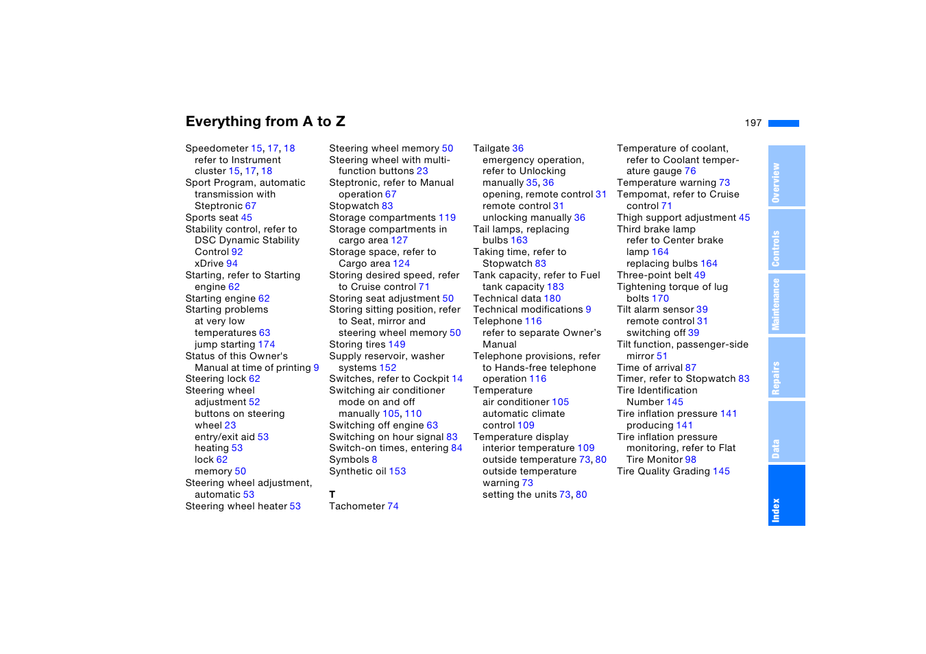 Everything from a to z | BMW X5 3.0i SAV 2006 User Manual | Page 197 / 202