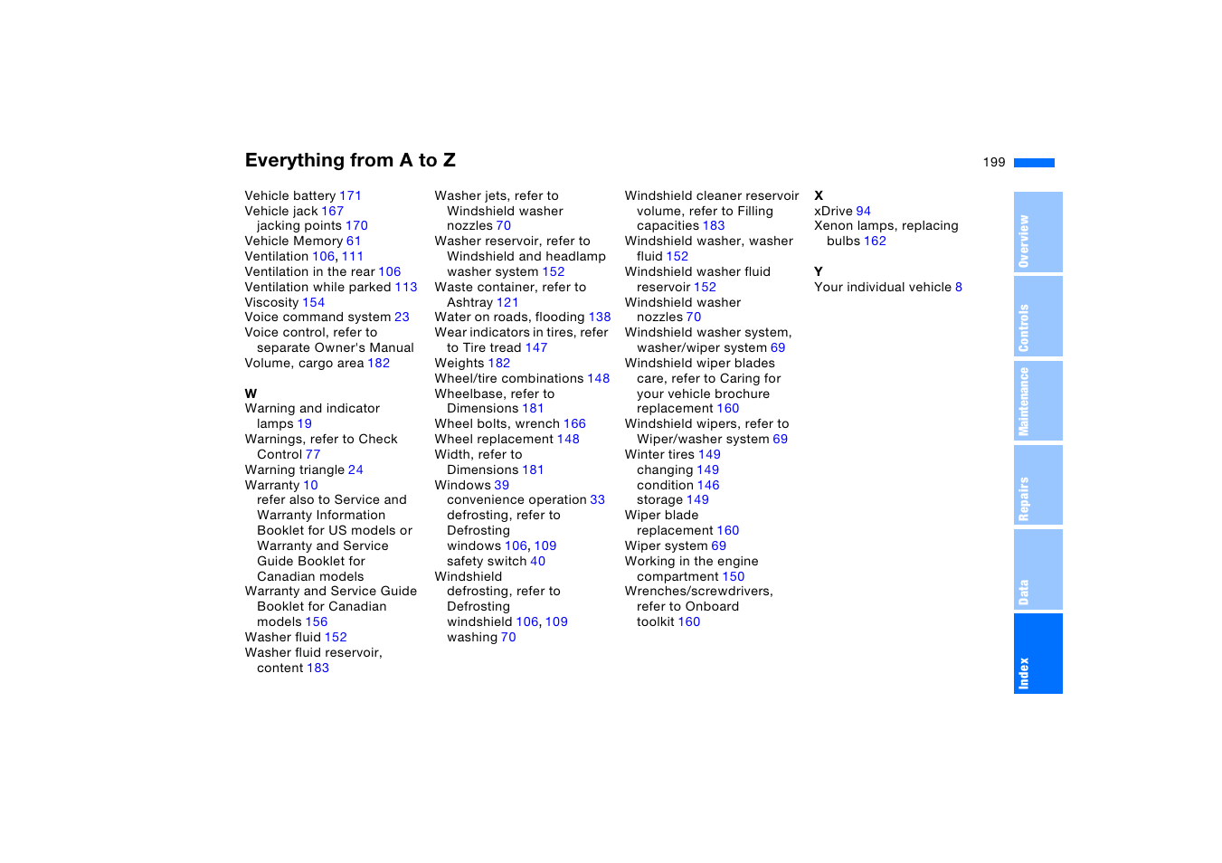 Everything from a to z | BMW X5 3.0i SAV 2006 User Manual | Page 199 / 202