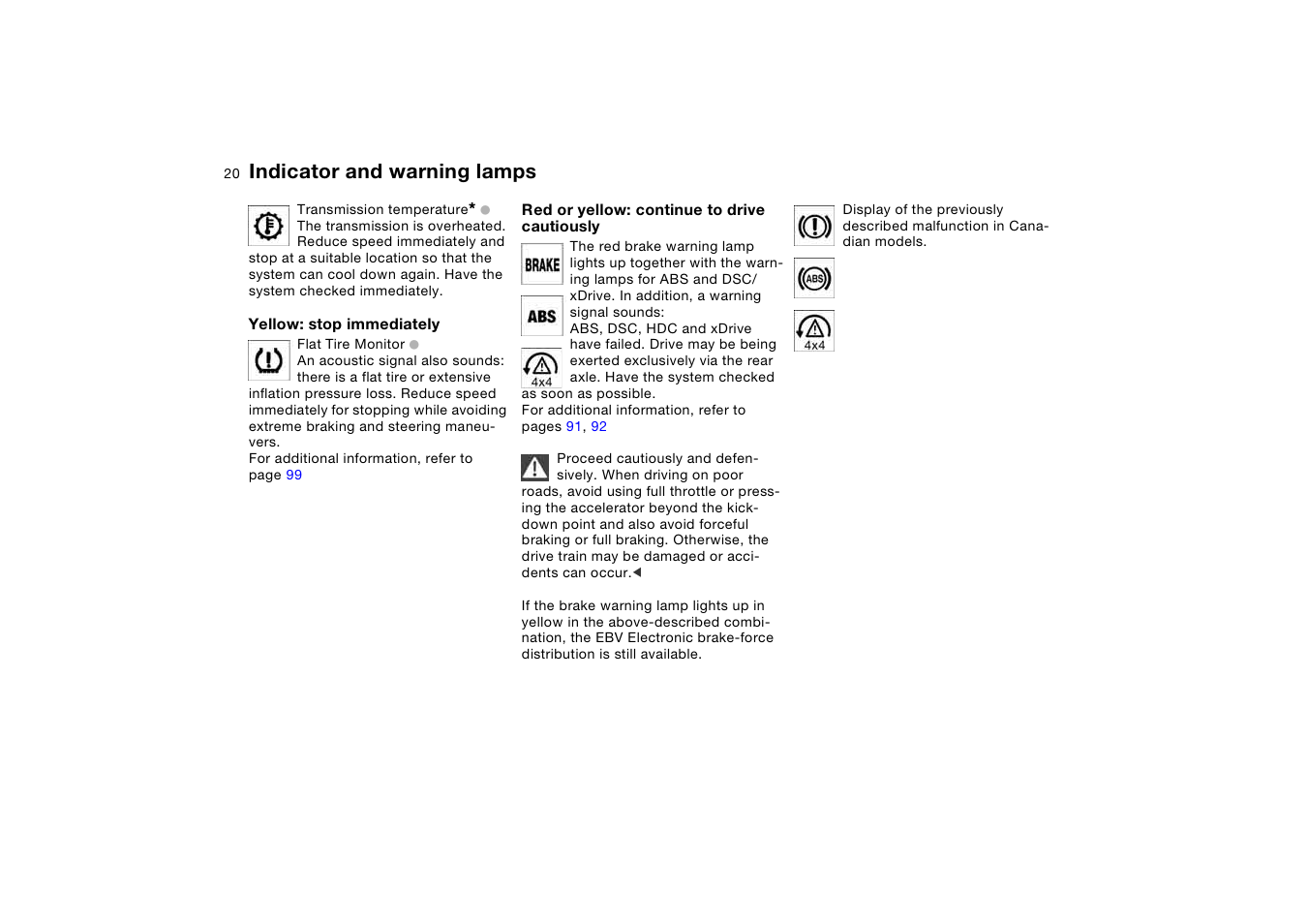 Indicator and warning lamps | BMW X5 3.0i SAV 2006 User Manual | Page 20 / 202