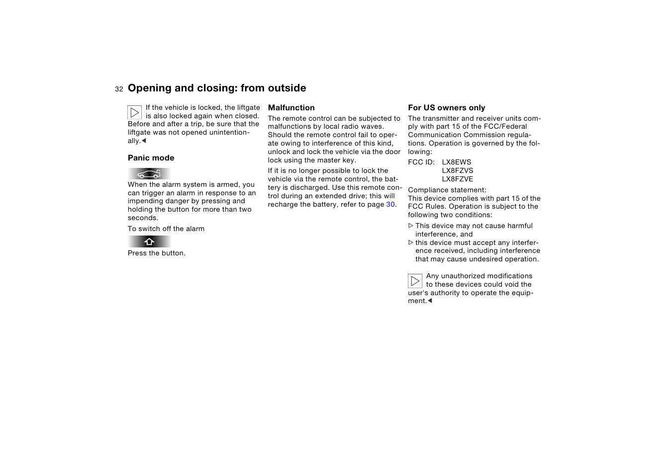 Opening and closing: from outside | BMW X5 3.0i SAV 2006 User Manual | Page 32 / 202