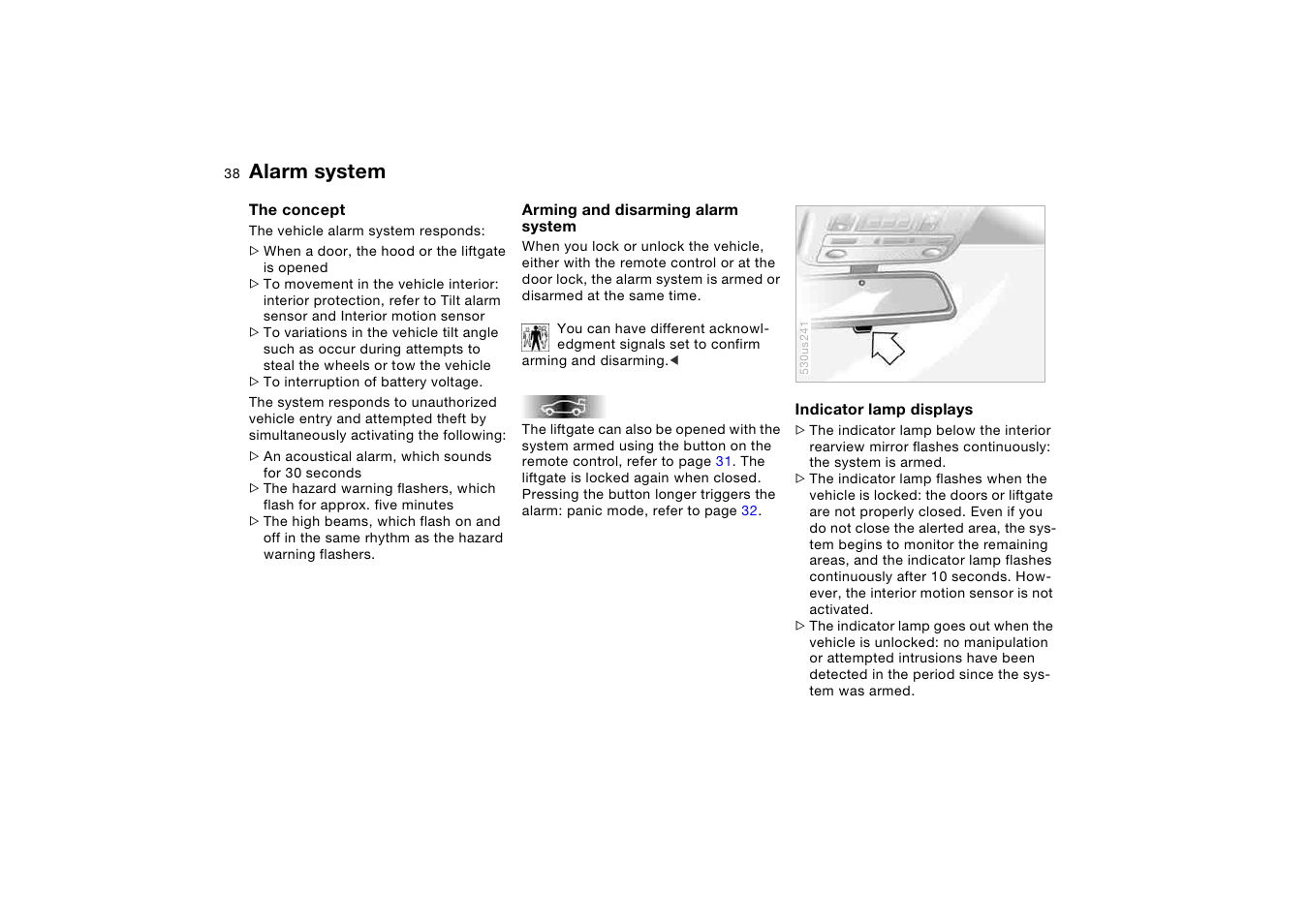 Alarm system | BMW X5 3.0i SAV 2006 User Manual | Page 38 / 202