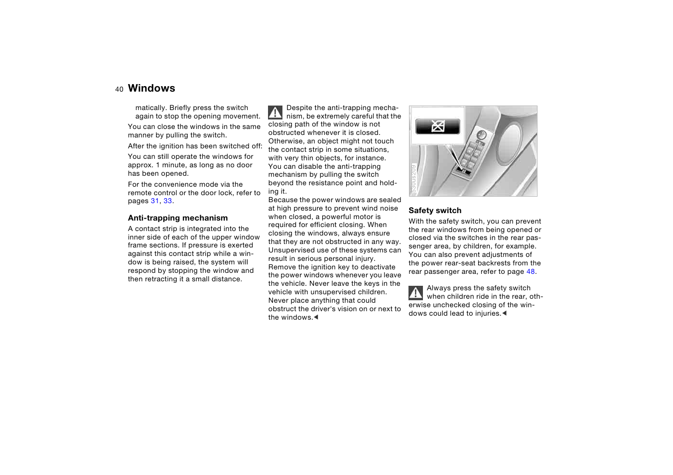 Windows | BMW X5 3.0i SAV 2006 User Manual | Page 40 / 202