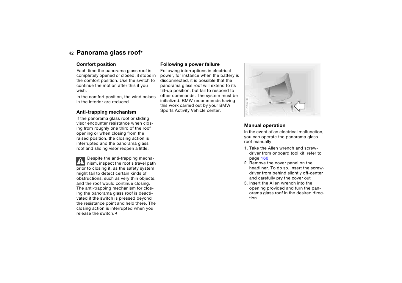 Panorama glass roof | BMW X5 3.0i SAV 2006 User Manual | Page 42 / 202