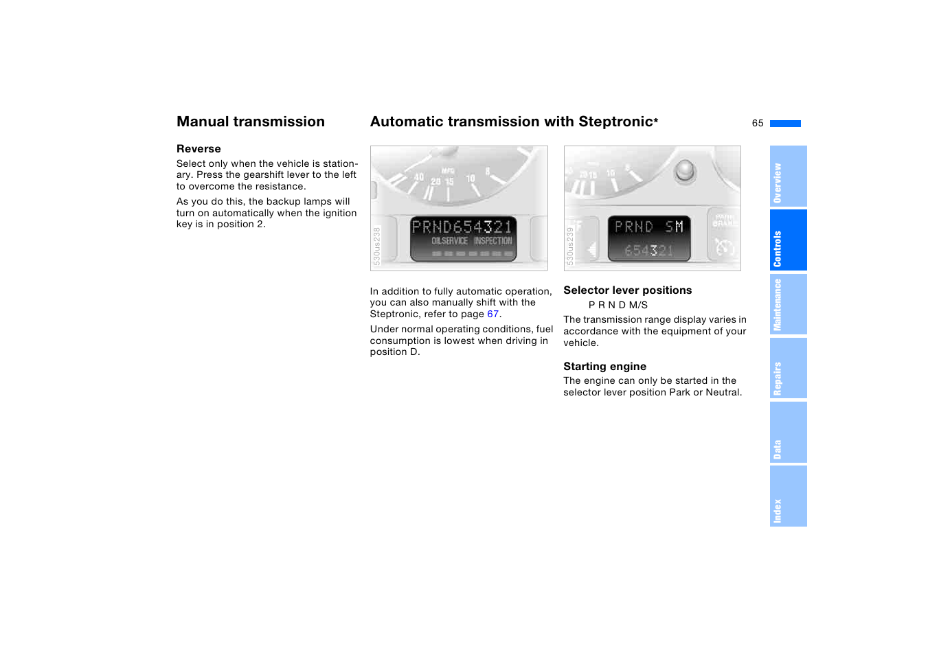 Automatic transmission with steptronic | BMW X5 3.0i SAV 2006 User Manual | Page 65 / 202