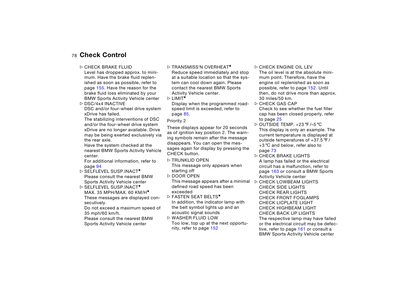 Check control | BMW X5 3.0i SAV 2006 User Manual | Page 78 / 202