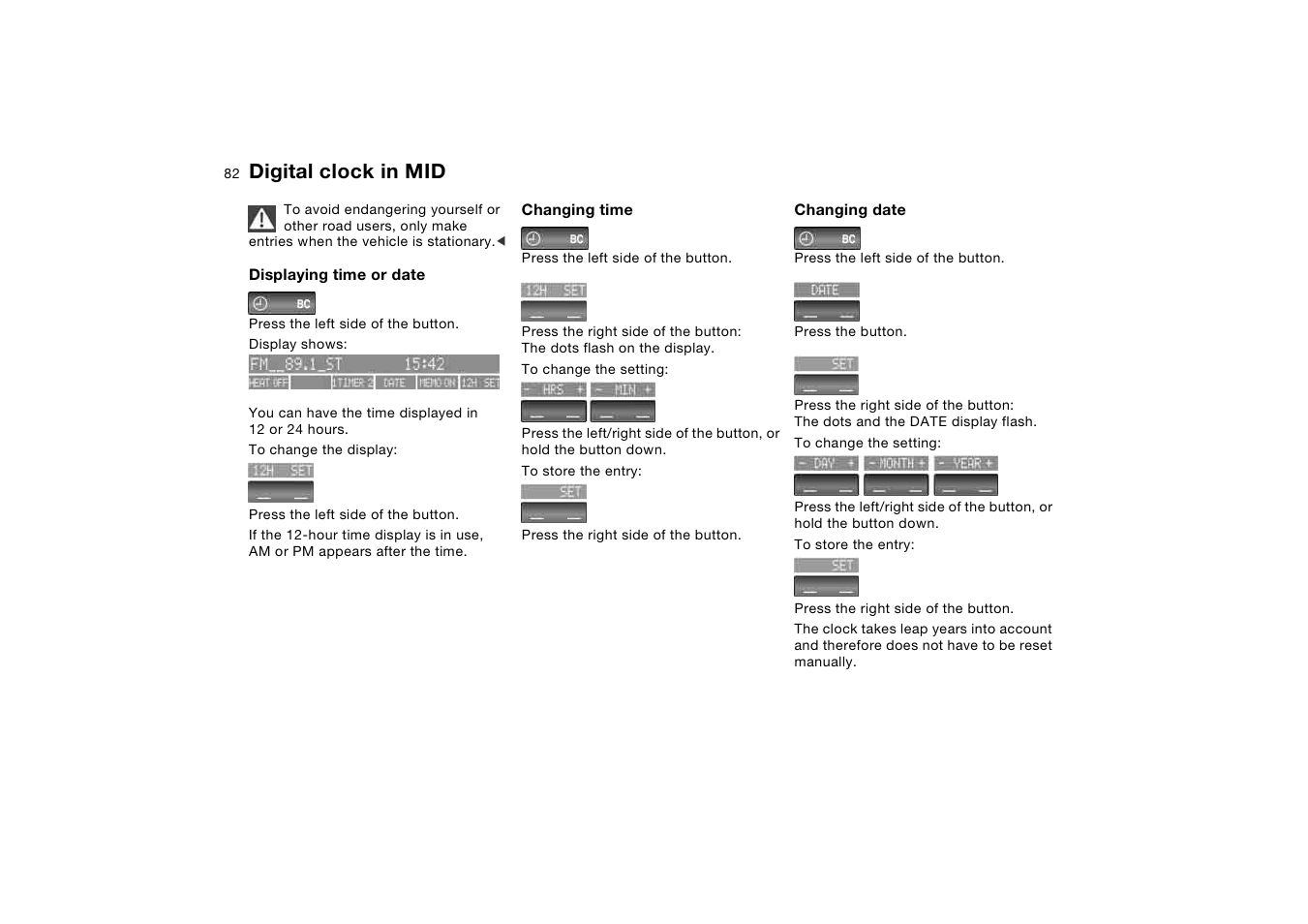 Digital clock in mid | BMW X5 3.0i SAV 2006 User Manual | Page 82 / 202