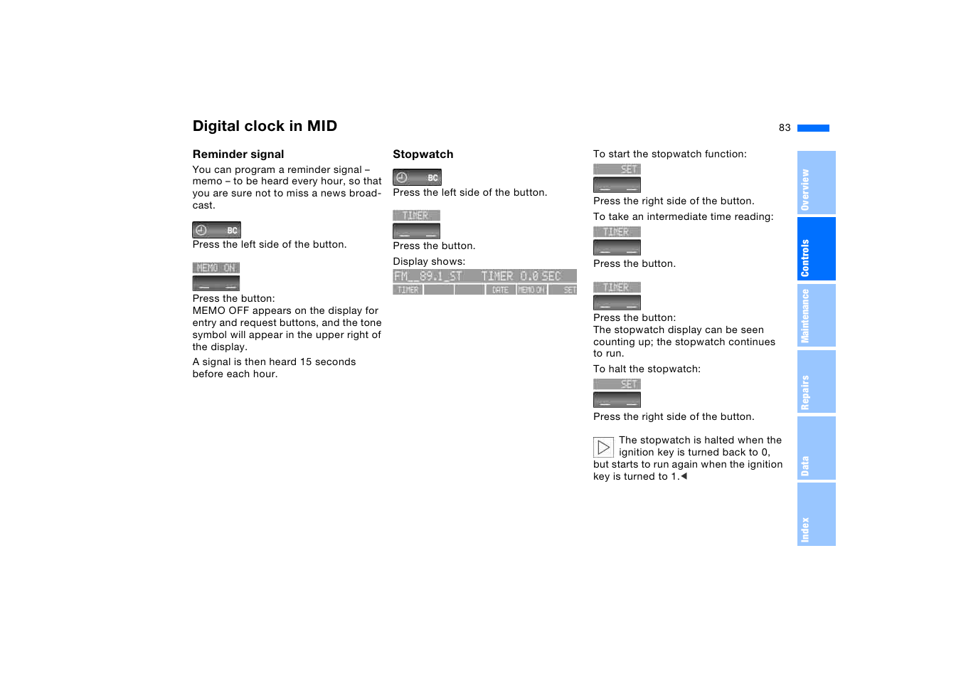 Digital clock in mid | BMW X5 3.0i SAV 2006 User Manual | Page 83 / 202