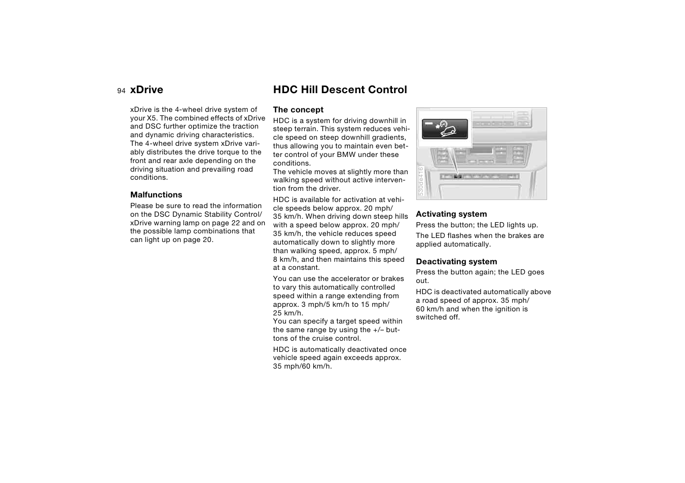 Xdrive, Hdc hill descent control, Xdrive hdc hill descent control | BMW X5 3.0i SAV 2006 User Manual | Page 94 / 202