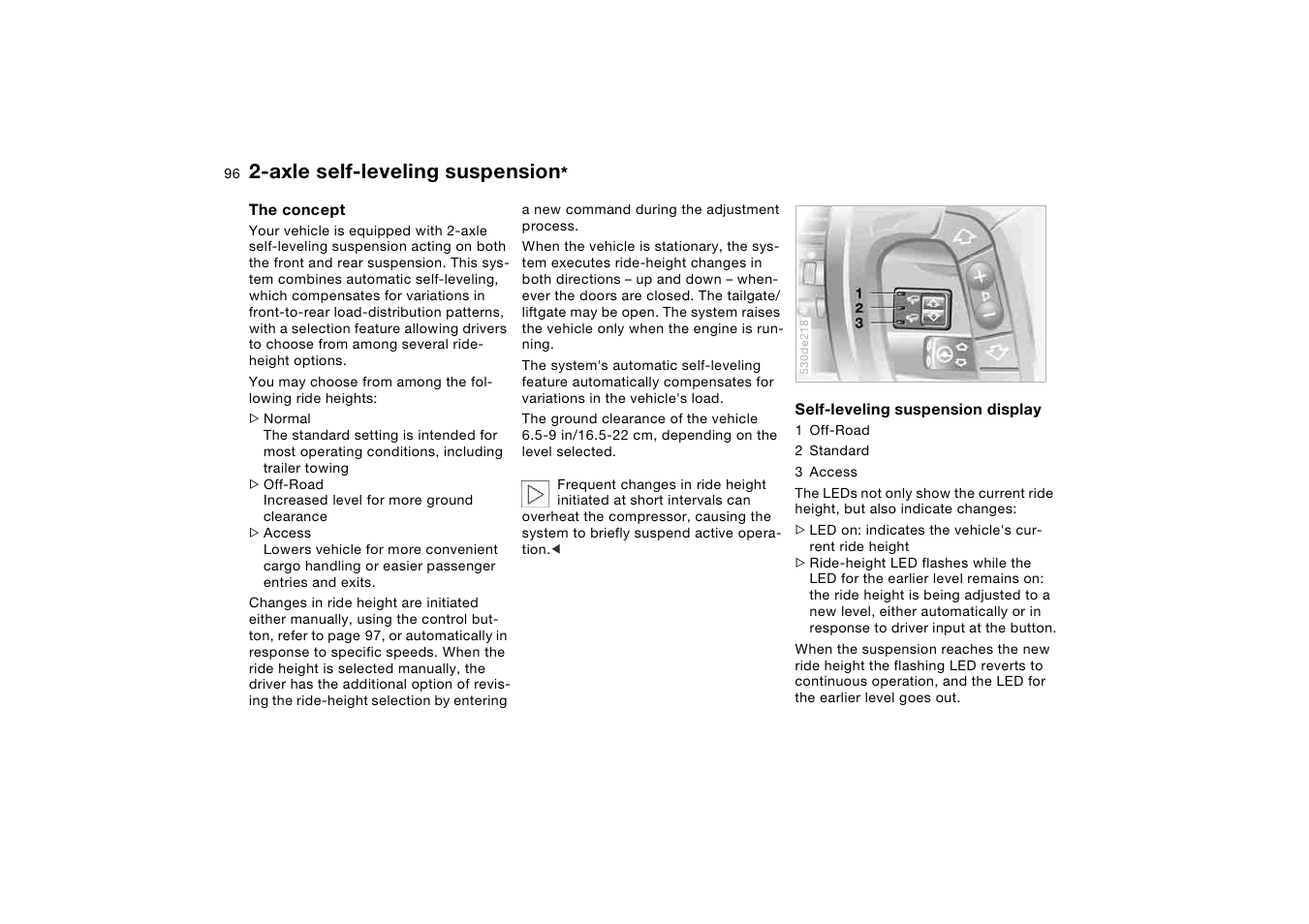 Axle self-leveling suspension | BMW X5 3.0i SAV 2006 User Manual | Page 96 / 202