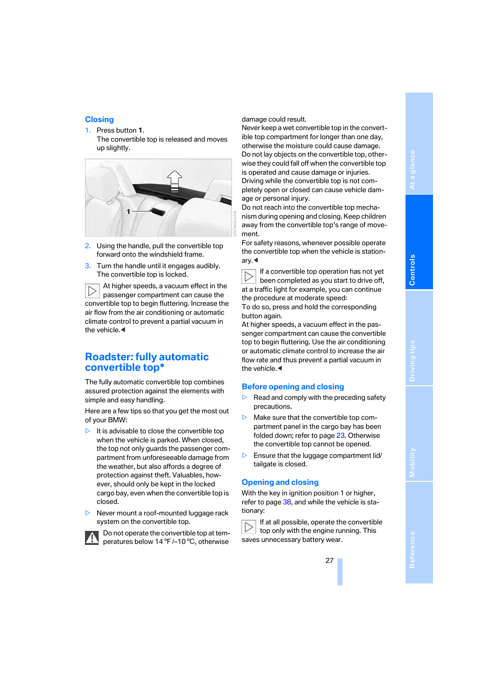 Roadster: fully automatic convertible top | BMW Z4 Coupe 2006 User Manual | Page 29 / 128