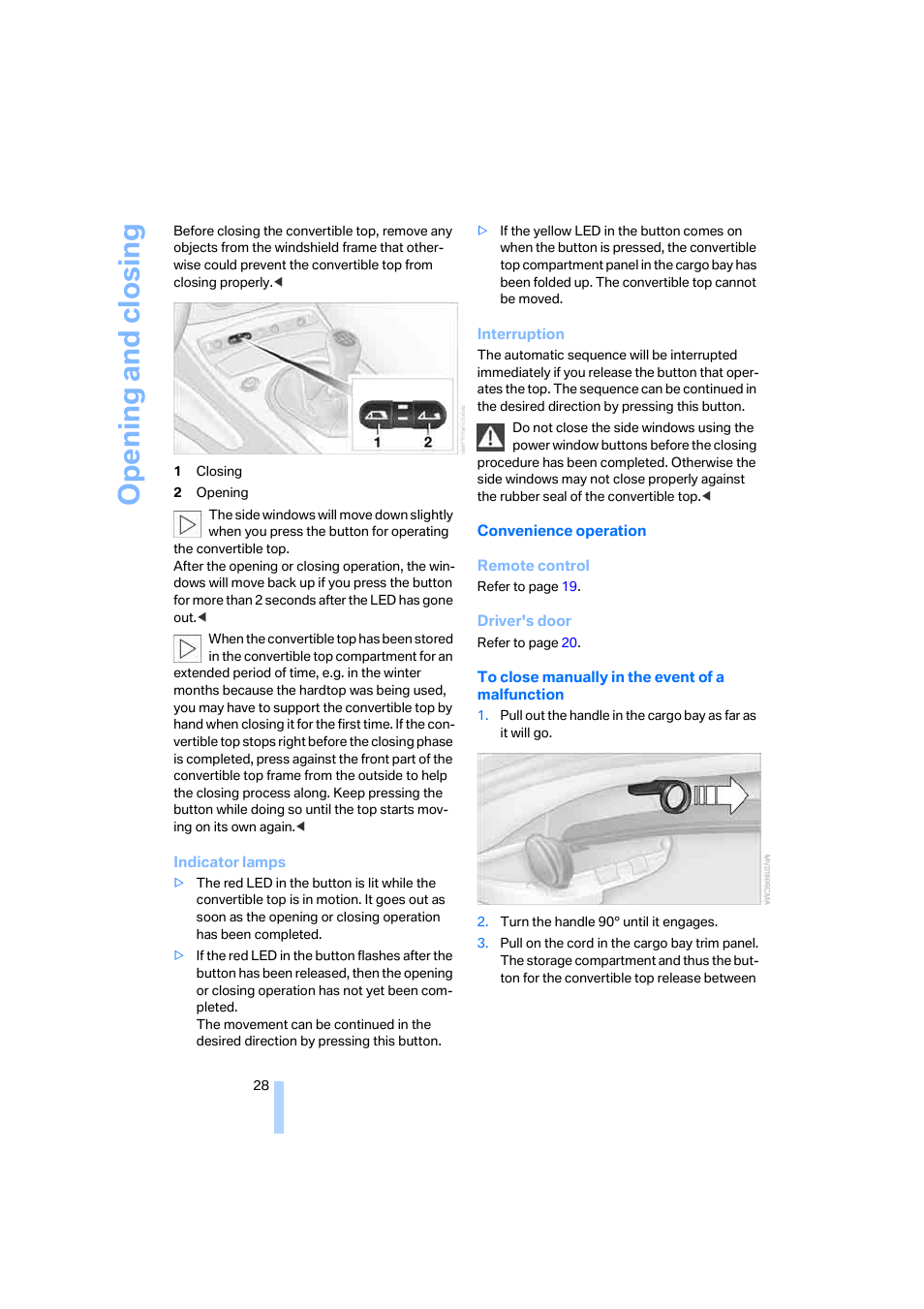 Opening and closing | BMW Z4 Coupe 2006 User Manual | Page 30 / 128