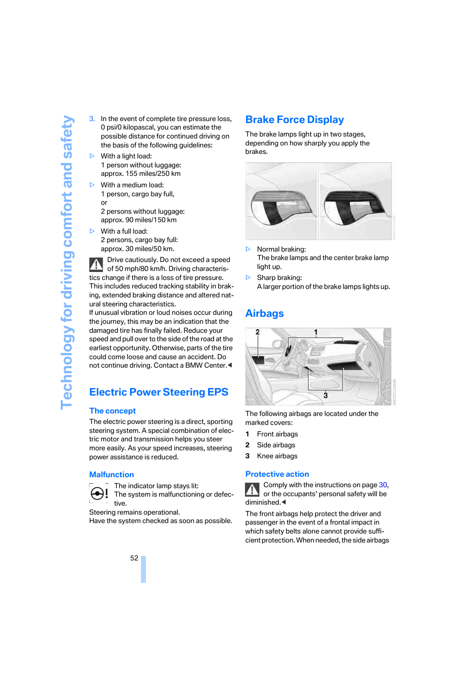 Electric power steering eps, Brake force display, Airbags | Te chnology for driving comfort and safe ty | BMW Z4 Coupe 2006 User Manual | Page 54 / 128