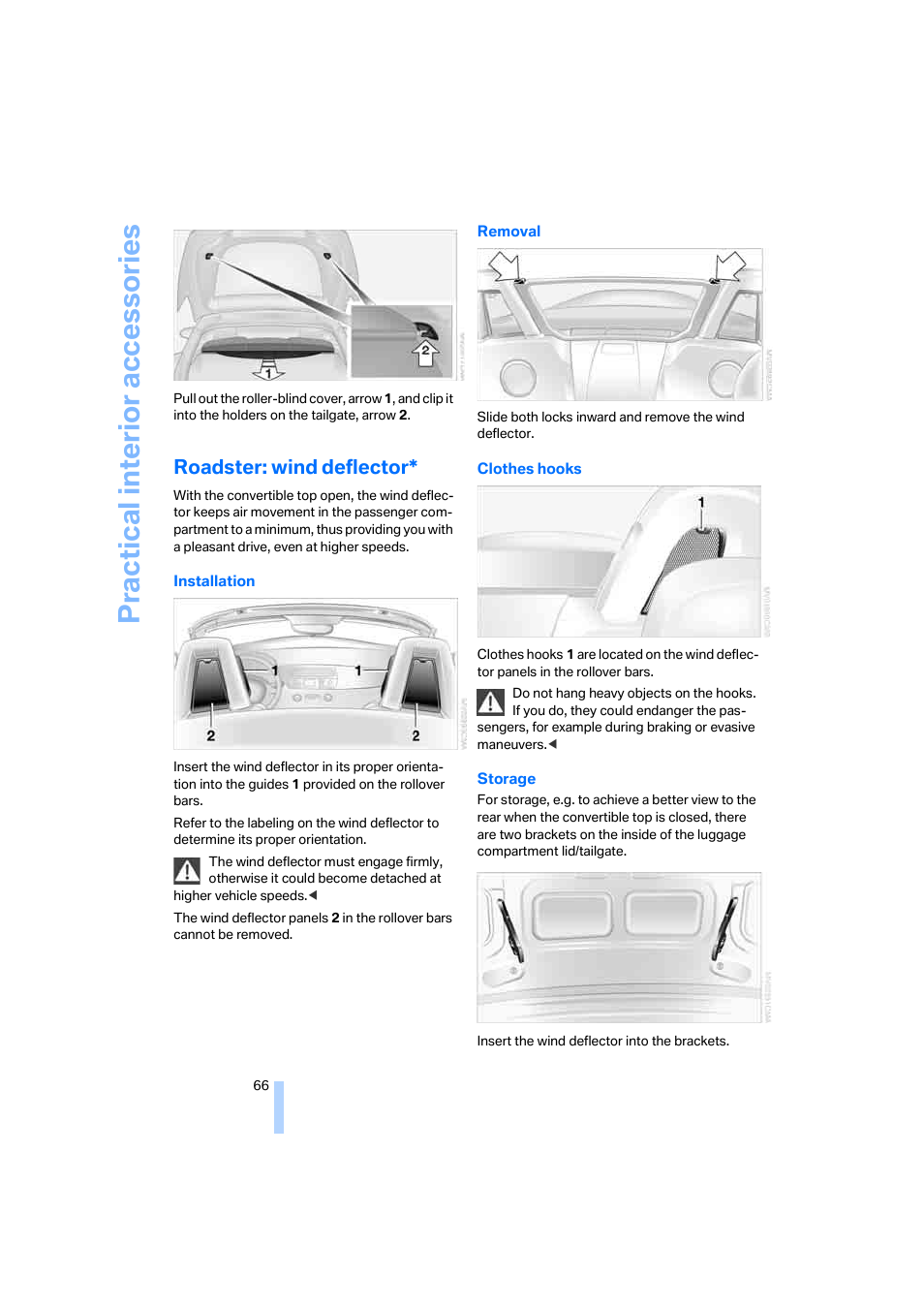 Roadster: wind deflector, Practical interior accessories | BMW Z4 Coupe 2006 User Manual | Page 68 / 128