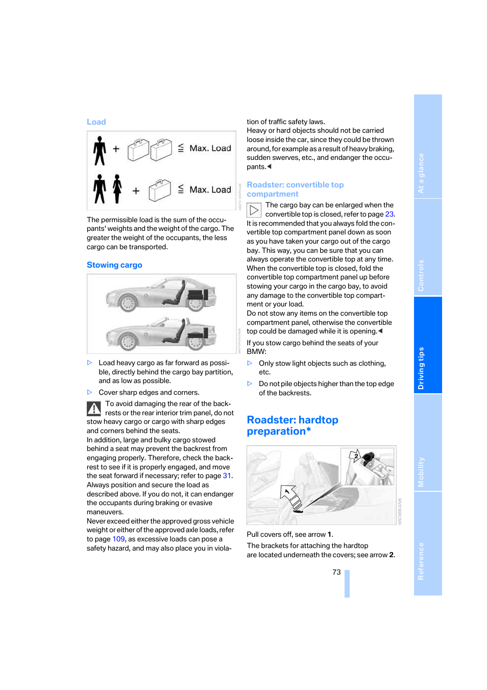 Roadster: hardtop preparation | BMW Z4 Coupe 2006 User Manual | Page 75 / 128