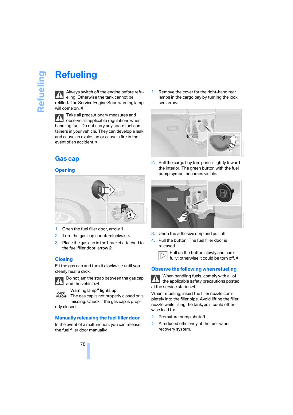 Refueling, Gas cap, Ilit | Re fueling | BMW Z4 Coupe 2006 User Manual | Page 80 / 128